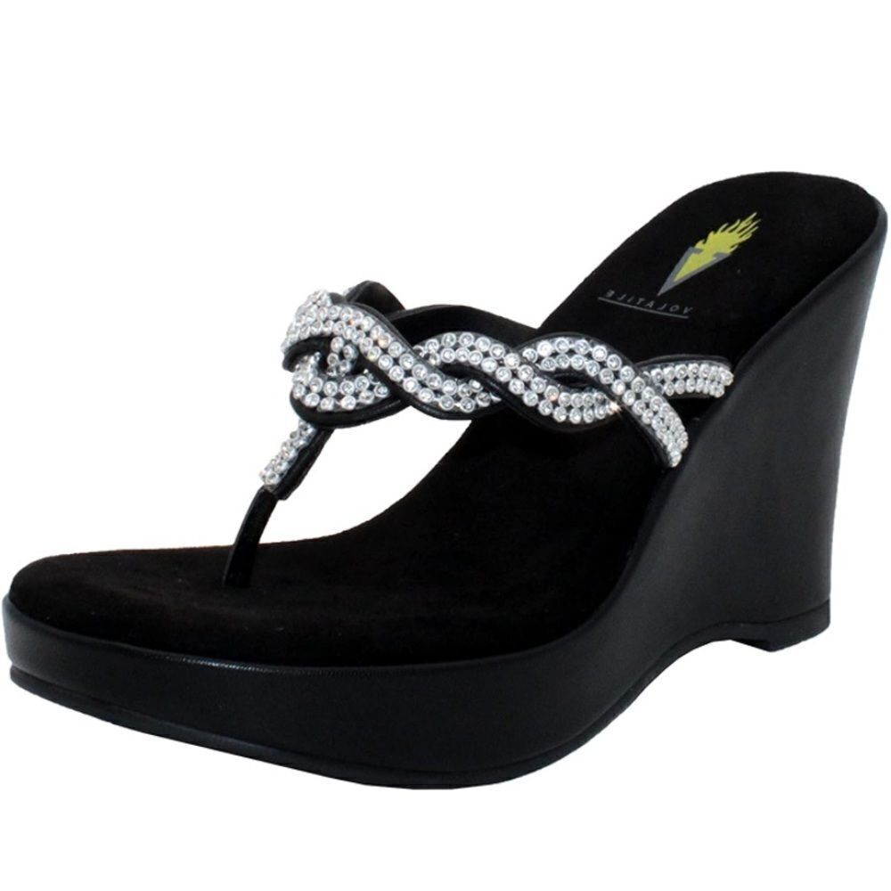 Women’s Volatile Bridal platform wedge sandals black rhinestones Size 10